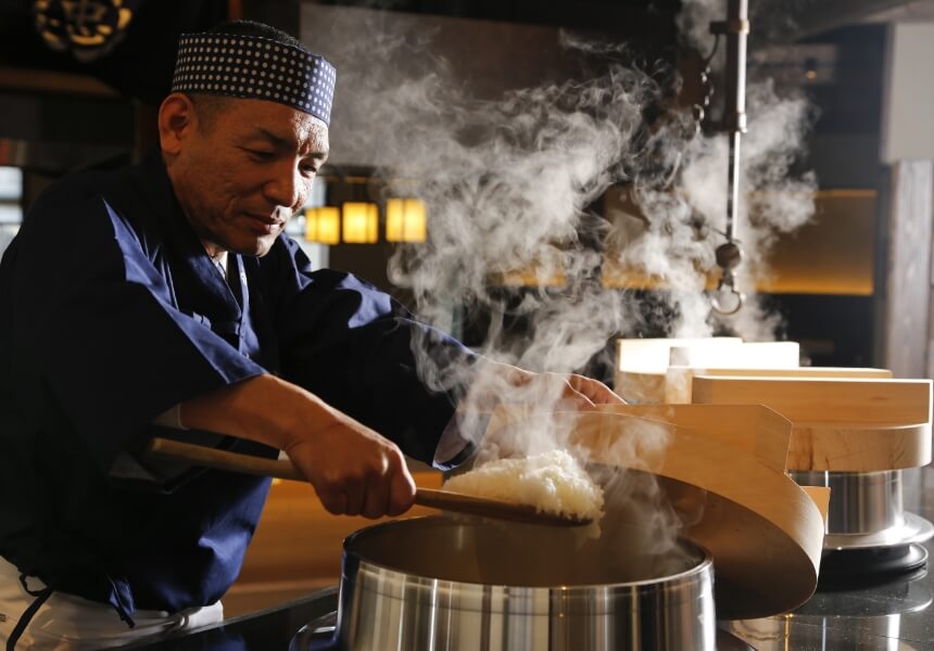 Kaiseki Cuisine Freshly Prepared in Open Kitchen