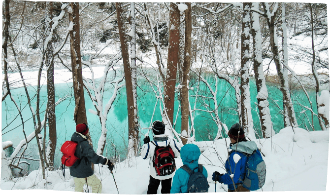 Snowshoe trekking in Fukushima Japan