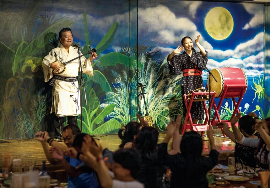 Okinawan Cultural Performance at Tubarama Kokusaidori Restaurant Japan